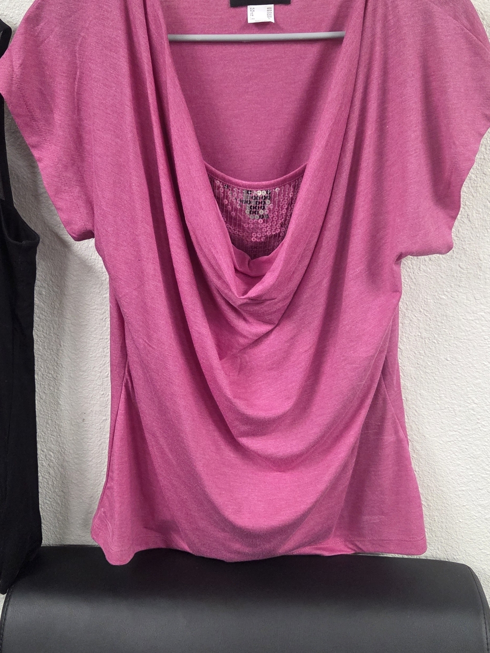 VENUS Hot Pink Draped Cowl Neck Top with Sequin Inset